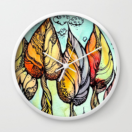autumn-grove-hand-drawn-watercolor-and-ink-drawing-wall-clocks