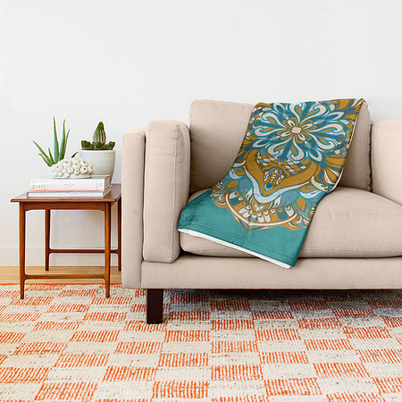 golden-green-vector-mandala-throw-blankets