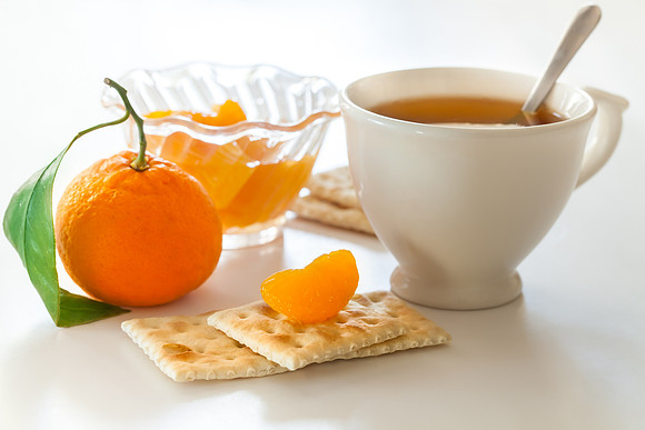 Cup of tea and tangerine